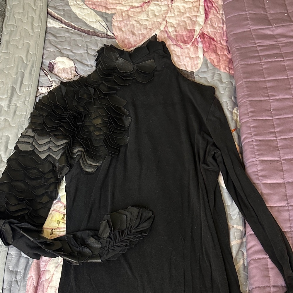 Caribbean Queen Black Long Sleeve Top with Layered Petal Applique